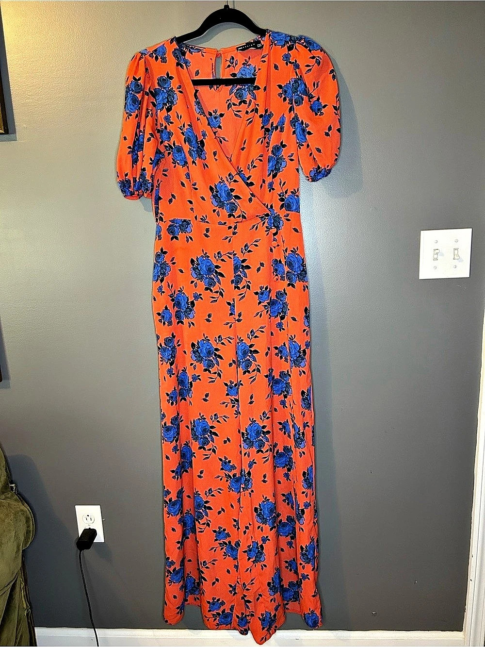 Asos Design Coral Orange & Royal Blue Floral Wide Leg Jumpsuit 
Size 6
